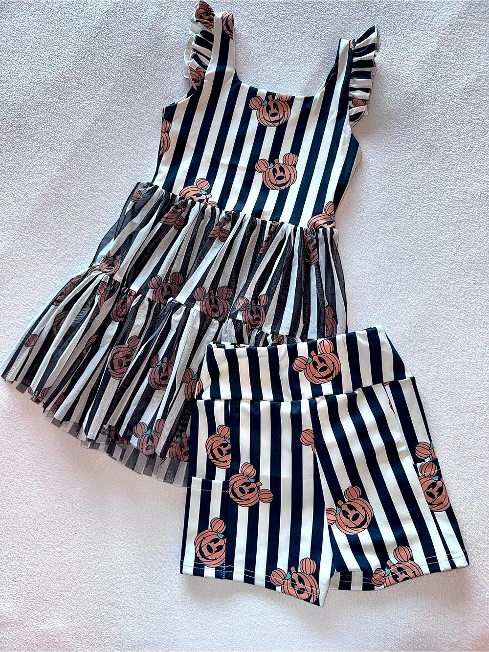 Made By Molly Disney Mickey Pumpkin Halloween Mesh Dress + Shorts 6T